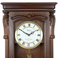 Bedford Clock Collection Chestnut Chiming Pendulum Wall Clock Brown
