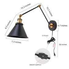 Lnc A03469 Black Swing Arm Wall Lamp Modern 1 Light Hardwired Plug In Wall Sconce Desk Lamp Wall Lights For Bedroom 2 Pack