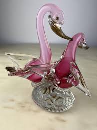 Italian Swans Figurine In Murano Glass
