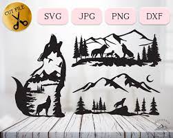 Howling Wolf Landscape Svg Bundle Wolf