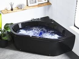 Whirlpool Bath Tub Malta 140x140 Cm Black With 12 Massage Jets Led Lightening Corner Pool Spa For Your Bathroom
