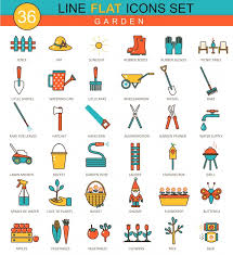 Vector Garden Tools Flat Line Icons