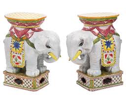 Two Italian Ceramic Elephant Garden Seats