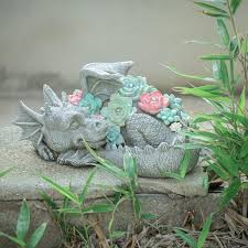 9 5 In L Sleeping Dragon Statue With Solar Led Lights Dragon Sculpture Outdoor Decor For Garden Patio Pawn