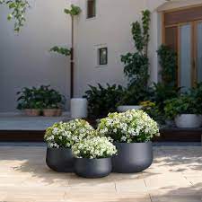 11 5in 15in 19in Dia Granite Gray Extra Large Tall Round Concrete Plant Pot Planter For Indoor Outdoor Set Of 3