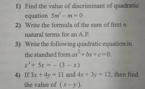 Discriminant Of Quadratic Equation 5m2