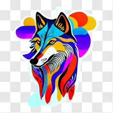 Colorful Wolf Head Sticker Png