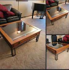 Oak Wood Coffee Table W Glass Top
