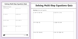 Solving Equations Quiz Math Resource