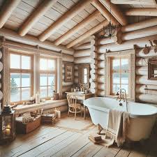 Rustic Log Cabin Bathroom In White And
