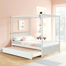 White Wood Frame Full Size Canopy Bed