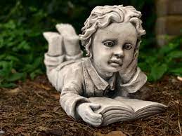 Reading Kid Statue Laying Boy Sculpture