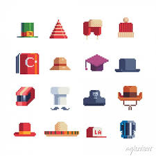 Hats Pixel Art Icon Set Womens And