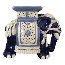 Vintage Blue And White Ceramic Elephant