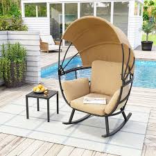 Outdoor Rocking Metal Chair With Cushions Crestlive S Fabric Black Tan