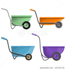 Wheelbarrow Icon Set Cartoon Style