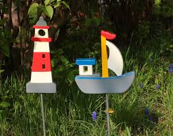 Maritime Garden Stakes Wood Lighthouse