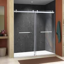 Wellfor 60 In W X 76 In H Double Sliding Frameless Shower Door In Brush Nickel With 3 8 In Clear Glass Bypass Trackless Doors