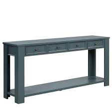 63 In Blue Rectangle Pine Wood Console Table With 4 Drawers And 1 Bottom Shelf Easy Assembly 64 In Long Sofa Table