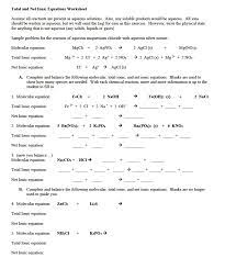 Total And Net Ionic Equations Worksheet