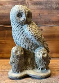 Stone Garden Large Owl Family Wildlife