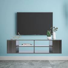 47 39in Wall Mounted Media Console Floating Tv Stand Component Shelf With Height Adjustable Fits Tv S Up To 50in Oak Brown