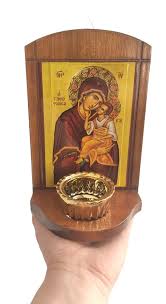 Vigil Oil Lamp With Orthodox Greek Icon