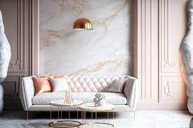 White Sofa With Marble Wall And Rose