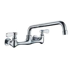 2 Handle Wall Mount Kitchen Faucet With 8 Inch Swivel Spout 8 Center In Polished Chrome