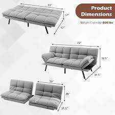 Convertible Memory Foam Futon Sofa Bed With Adjustable Armrest Gray Costway