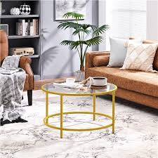 Round Coffee Table Tempered Glass Sofa