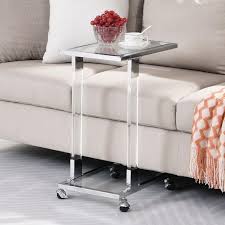17 72 In Chrome C Top Glass Side Table With Casters 2 Tier Acrylic End Table For Living Room Bedroom