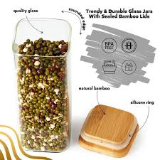 Berkware Glass Mini Storage Jars With Bambo Lids And Display Stand For Coffee Sugar Candy Etc