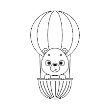 Cute Bear On Hot Air Balloon Coloring