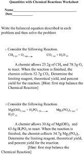 Chemical Reactions Worksheet