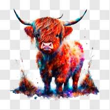 Colorful Highland Cow In Field Png