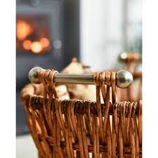 Aged Wicker Log Basket With Metal