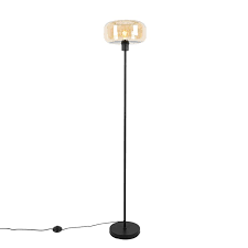 Art Deco Floor Lamp Black With Amber