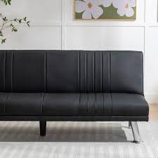 Sofa Bed Modern Faux Leather Convertible Folding Lounge Couch For Living Room With Usb Ports Dark Black