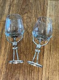 2 Pottery Barn Skeleton Wine Glasses