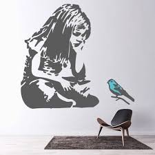 Blue Bird Girl Banksy Wall Sticker Ws