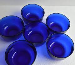 6 Cobalt Blue Glass Bowls 5537 Fasetti