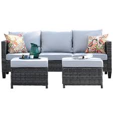 Megon Holly Gray 10 Piece Wicker Patio Conversation Seating Sofa Set With Gray Cushions And Swivel Rocking Chairs