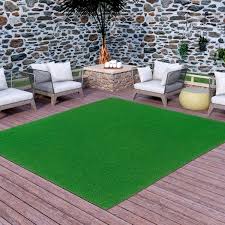 Ottomanson Turf Collection Waterproof Solid Grass 8x10 Indoor Outdoor Artificial Grass Rug 7 Ft 10 In X 9 Ft 10 In Green