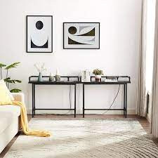 Long Sofa Table With Power S And Usb Ports Narrow Console Table Behind Couch Tall Bar Tables Gray 39 4 In L