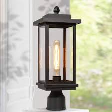 Modern 1 Light Matte Black Hardwired Outdoor Weather Resistant Post Light With Clear Glass Shade For Pathway Garden