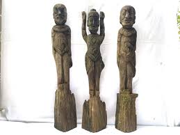 Three Weathered Dayak Guardian Statue
