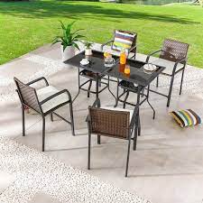 Wicker Bar Height Outdoor Dining Set