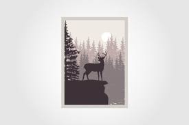 Deer Silhouette On Forest Poster