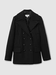 Wool Blend Double Ted Pea Coat In